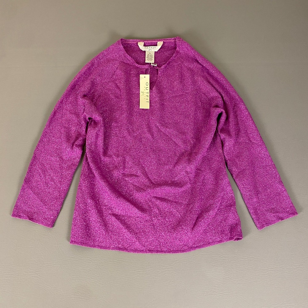 Vintage 90s Outfit Petite Sparkly Silk Top PL Purple Shimmer Knit Blouse‎ NWT